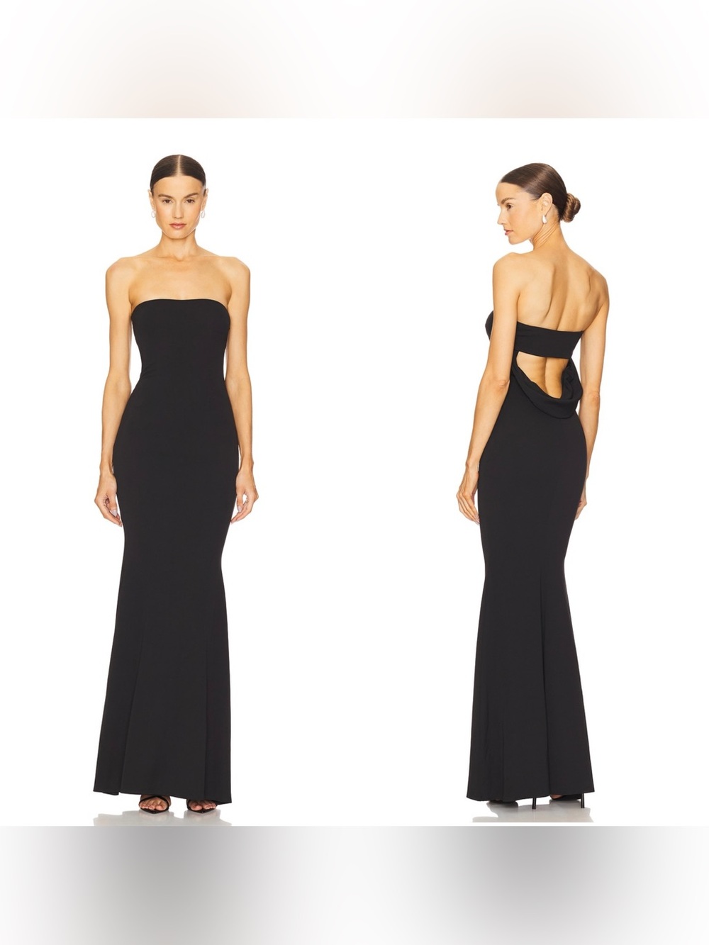 NWT Katie May Mary Kate open back strapless gown in black